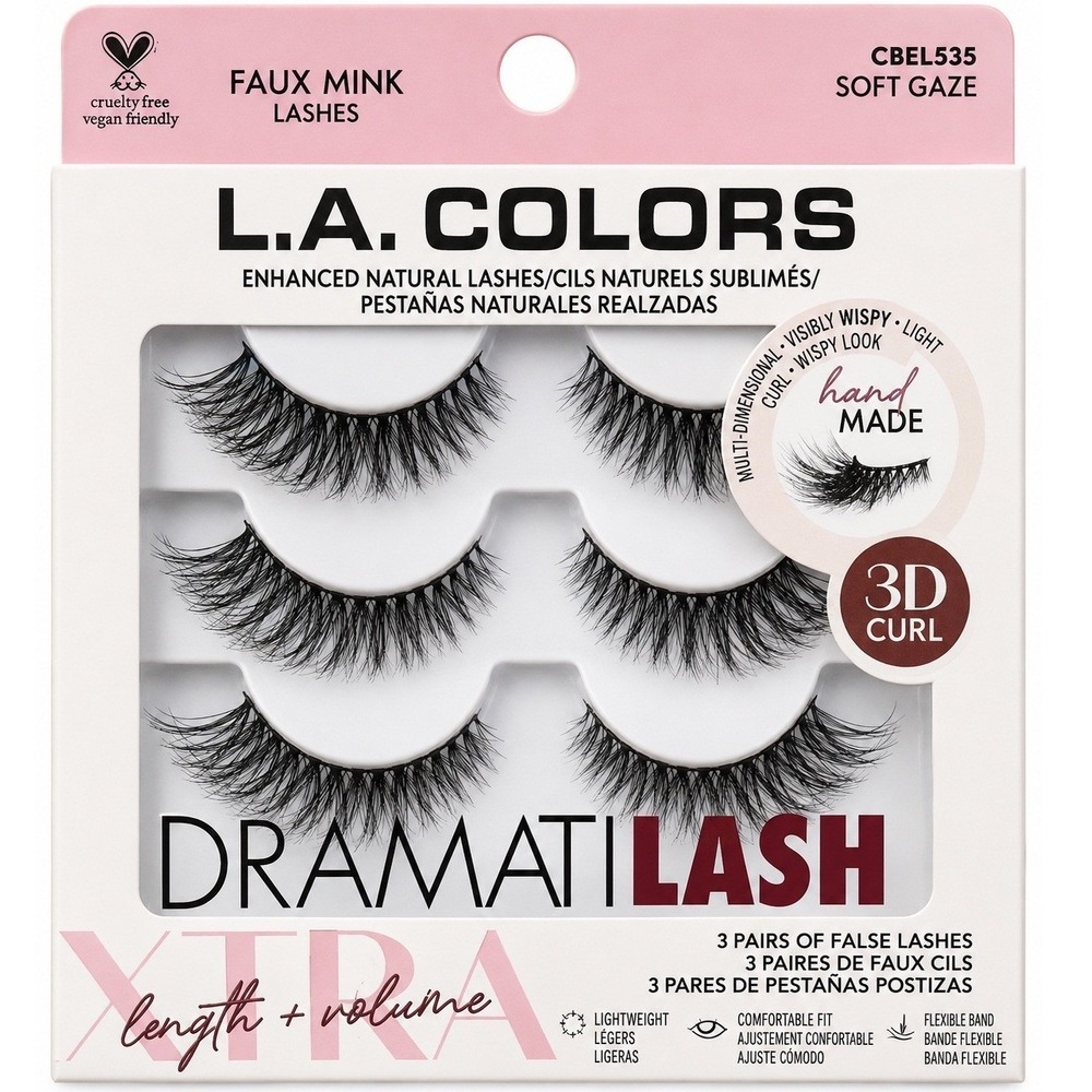 L.A.‎ COLORS DramatiLash Faux Mink Eyelashes 3 Pairs Soft Gaze 3D Curl New